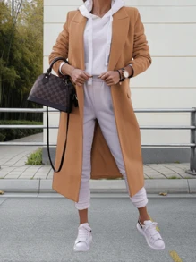 Tankaneo Gabardina de invierno de mezcla de lana cruzada para mujer de Youiham, chaqueta larga y elegante con cuello de solapa con muescas - Camel - Ver 2