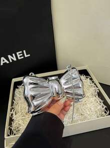 1 Mini Metal Silver Bow Decoration Cute Crossbody Bag, Mini Evening Bag With Metal Bow Details, Fashionable Personalized Girl's Chain Bag, Suitable For Parties And Dates, Shoulder Crossbody Bag Suitable For Girl, The Best Choice For Giving Gifts To Friends And Family - Multicolor - View 5