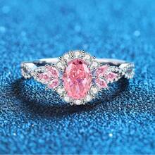 1 Stück S925 Sterling Silber eiförmiger Pink Diamant & 5A Kubikzirkonia Damen Ring