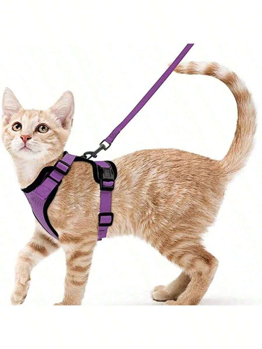 Cat Harness And For Walking, Escape Proof Soft Adjustable Vest Harnesses For Cats - Purple - View 1