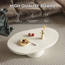Oval Coffee Table, Modern Center Table, Creamy White Tea Table For Living Room, Bedroom, Easy Assembly - White - View 9