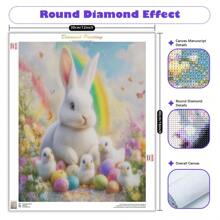 1 件复活节图片 DIY 钻石画兔子全圆形钻石马赛克花朵十字绣钻石艺术动物家居装饰 30x40cm/12x16 英寸无框 - 彩色 - 查看 3