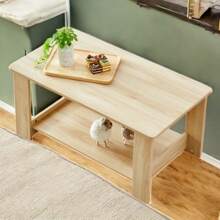 Mesa de centro rectangular de doble capa estilo minimalista moderno - Mesa de té en color de madera, hecha de material MDF duradero. Ideal para sala de estar, dormitorio y sala de estudio, con dimensiones de 35.4"*19.6"*16.5", modelo CT - 16
