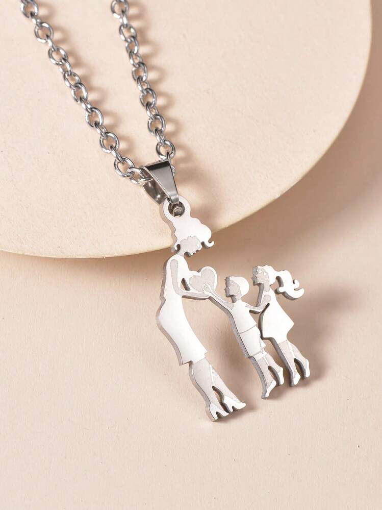 1 chiếc vòng cổ mặt dây chuyền hoạt hình bằng thép không gỉ thời trang, vòng cổ thanh lịch cho phụ nữ, quà tặng cho Ngày của Mẹ, Ngày Lễ Tạ ơn, trang phục hàng ngày - Bạc - Xem 1