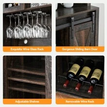 70'' Tall Coffee Bar Cabinet - Farmhouse Wine Bar Cabinet With Storage Shelves 6-Bottle Wine Rack & 12 Stemware Slots Sliding Barn Doors Buffet Cabinet For Kitchen Dining Room