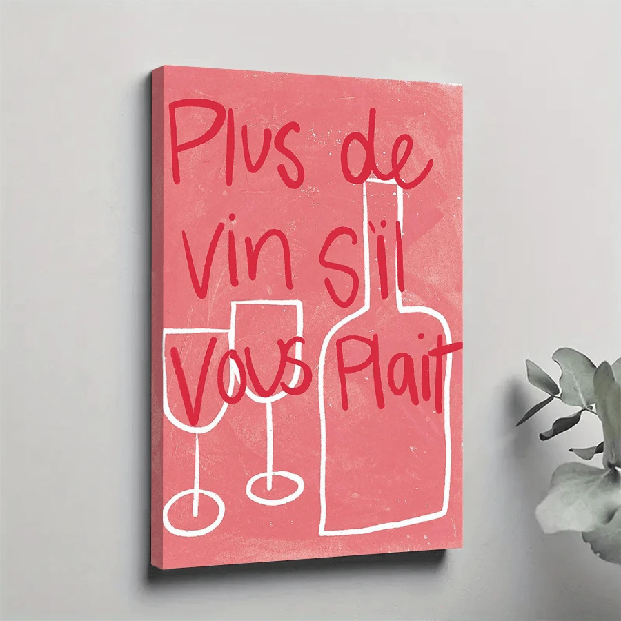 1pc Framed Canvas Wall Art, Pink Wine Preppy Art Print Canvas Poster, Ideal Gift For Bedroom Living Room Hallway Dorm Wall Decor - 彩色 - 查看 1