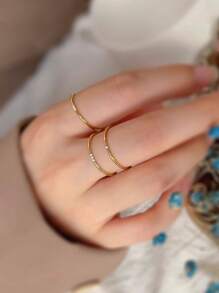 1pc Minimalist S925 Sterling Silver Gold Plated Ultra- Micro Pave Cubic Zirconia Couple Ring, Delicate Luxury Ring