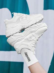 Men's Sports Shoes With Thick Soles, Color Block Leather Lace-Up Shoes, Men's Lightweight Breathable Sports Shoes, Men's Non-Slip Outdoor Sports Shoes, Comfortable Casual Men's Shoes