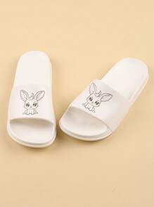 Damen Mode Kunststoff Hausschuhe, weiche, bequeme, rutschfeste, niedliche, cartoon-weiße, flache Badezimmer Dusch-Sandalen für den Sommer