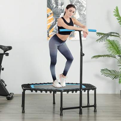  SPORTNOW Trampolín de Fitness 114x114x132 cm Cama Elástica Fitness con Mango Ajustable de 3 Niveles Marco de Acero para Entrenamiento Piernas Cuerpo en Hogar Oficina Gimnasio
