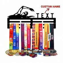 1PC Custom Swimming Athlete Medal Storage Rack; Personalized Name And Text Medal Display Rack; Wrought Iron Home Wall Decoration Rack; Suitable For Bedrooms, Living Rooms, Entryways, Etc. - Black - View 11