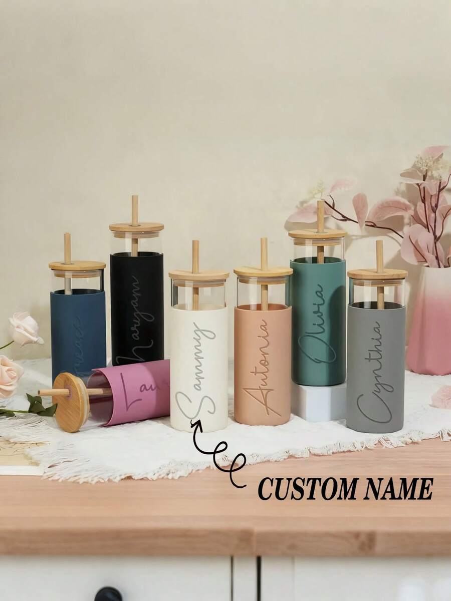 个性化玻璃杯、定制姓名旅行杯、激光雕刻玻璃杯、不锈钢杯、伴娘玻璃杯、保温玻璃杯、双吸管杯、户外杯、汽车杯、生日礼物、女生旅行、夏季杯、单身派对杯、返校礼物杯 500 毫升