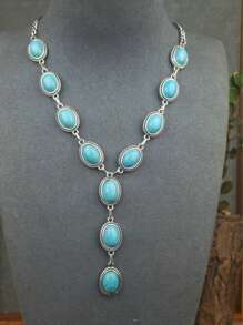 1 pezzo Collana da donna stile retrò western, con ciondolo a forma di Y e intarsi in turchese, adatta per spiaggia, vacanza, festa, collana per la clavicola