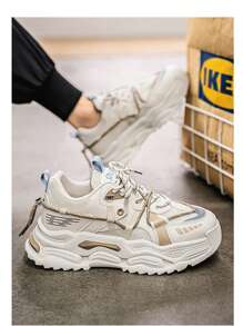 Fashionable Casual Men's Sneakers, Thick Sole Chunky Sneakers, Breathable Mesh Inserts, Chunky Sneakers, Suitable For Teens, Casual Wear, Outdoor Activities, Vacation Travel, Gifts For Graduation Or Birthday