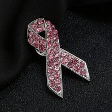 Cross-Border Popular Fashion Creative AIDS Awareness Rhinestone Pink Ribbon Brooch Pin Badge - Pink 2pcs - View 6