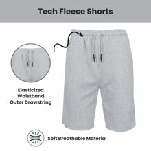 3-Pack Men's Tech Fleece Jogger Lounge Sweat Shorts With Zipper Pockets (Sizes, S-2XL) - Heather Grey - Navy - Red - View 8