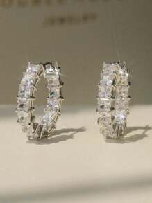 2 件套奢华水钻女士耳环，方晶锆石派对圈形耳环，适合婚礼、订婚、情人节礼物