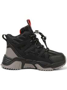 男童皮革户外徒步鞋，防滑全季休闲运动鞋，适合日常穿着，青少年软底徒步鞋 - 黑色 - 查看 8