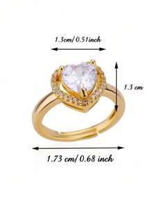 1 peça estética grande zircônia cúbica coração anéis de aço inoxidável 18K banhado a ouro ajustável anel aberto para mulheres mãe romântico férias douradas casamento joias acessórios presentes para ela, dia das mães, dia dos namorados, mãe, mãe, dia das mães, presente