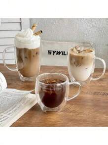 2-4-6pcs Double Walled Glass Coffee Cups With Handles, Espresso Cups, Tea Cups, Thermal Insulation. Suitable For Espresso, Matcha, Cappuccino, Tea Bags. Kitchenware Holiday Gifts Back To School