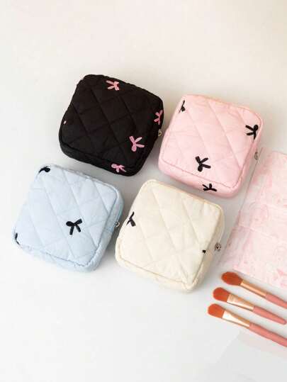 Women's Bow Tie Sanitary Napkin Storage Bag, Girls' Menstrual Bowknot Design, Can Store Tampons And Towels, Lightweight Zipper Pouch, Essential Cosmetic Bag, Suitable For Sanitary Pads And Dorm Supplies