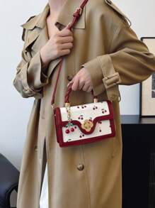 Fashionable High-End Women's Square Bag Versatile PU Handbag Cute Cherry Print Shoulder Bag For Shopping And Dating Girls' Crossbody Bag Preferred Bag - Multicolor - View 3
