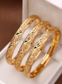 1/3/6 件套手工 24K 镀金星形和圆形手链，8 毫米宽，适合女性佩戴，尺寸可调节（详情请见图片），不含包装。 - 金色 - 查看 3