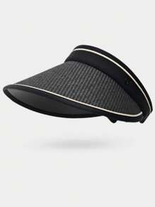 Sombrero de sol 2025 nuevo de plástico negro hueco con protección UV para el rostro, sombrero de paja trenzada para el verano