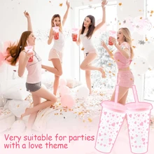 5/10pcs Pink And Red Ribbon Bow & Heart Plastic Tumblers With Straws And Lids, Ribbon Bow Flat Bottomed Cup, Pink Plastic Cup, Coffee Mug, Reusable, Suitable For Cold Drinks, Home, Office, Decoration, Party Gifts, Daily Use, Weddings, Commemoration Day, Afternoon Tea, Valentine's Day, Birthday, Parties, Water Bottle Back To School