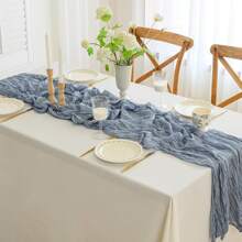 Toalha de mesa com estampa de queijo azul-acinzentado, toalha de mesa de gaze boho, toalha de mesa longa e transparente simples, tecido de gaze, pano de queijo de fazenda, adequado para chá de bebê, casamento, noiva, festa de aniversário, decoração de mesa de jantar