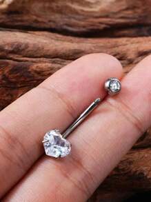 1pc 14G G23 Titanium Silver Heart CZ Belly Rings Curved Barbell Externally Threaded Belly Piercing Belly Jewelry Belly Button Ring Gift For Her 8mm 10mm 12mm 14mm 16mm