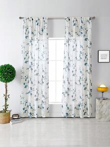 1pc Blue Floral Translucent Curtain For Living Room Bedroom, Modern Minimalist Fresh Floral Sheer Curtain, Nordic Nature Style Home Decor - Blue and White - View 1