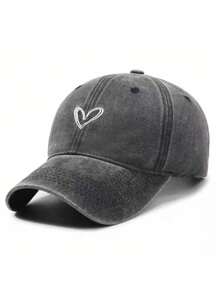 1 pieza Gorra de pico de pato vintage desgastada y bordada con diseño de amor para mujer, gorra de béisbol curva casual y a la moda, adecuada para uso diario, pareja, vacaciones a juego, color aleatorio