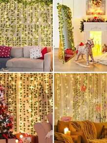 1 件 2M/5M/10M 绿色人造常春藤叶藤蔓，带铜线 LED 灯串，电池供电，适用于房间、卧室、庭院装饰，营造春季节日气氛