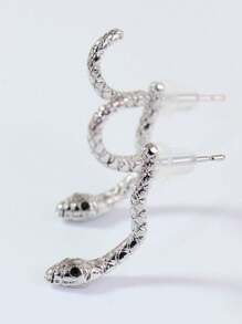 1對個性化銅蛇造型耳環,多種佩戴方式,極簡時尚女式耳墜 - 銀色 - 查看 7