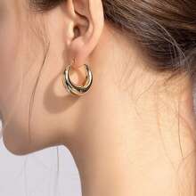 MDFUN 14K Gold Plated 316L Stainless Steel Thick Hoop Earrings, Lightweight Yet Substantial Gold Tone Earrings, For Women - Gold - View 6