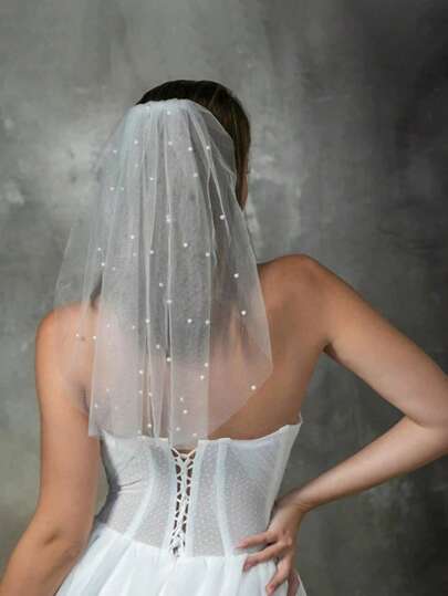 1pc Short Pearl Veil, Minimalist Veil For Engagement, Wedding, Proposal, Cosplay & Themed Party, Lightweight & Portable