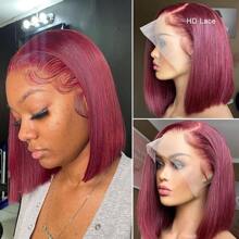 Uveous Peluca bob corta de cabello humano liso, 13x6 peluca frontal de encaje transparente de 8-16 pulgadas, densidad del 200%, peluca de cabello humano brasileño liso corto para mujeres - S99J - Ver 2
