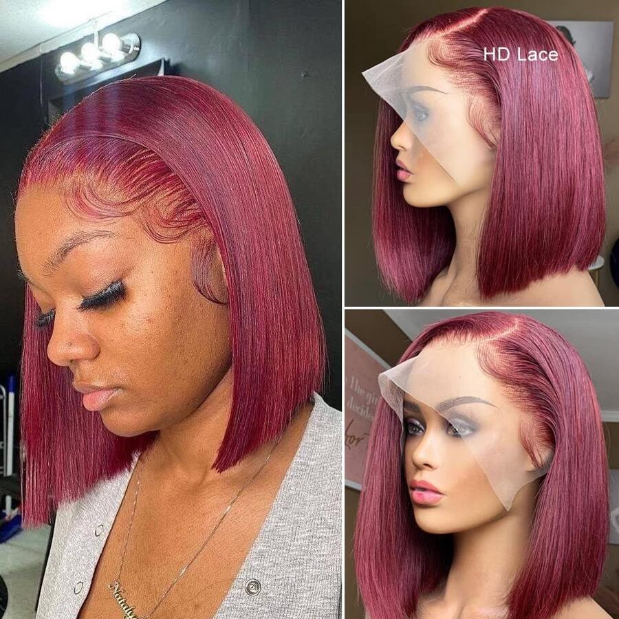Uveous Peluca bob corta de cabello humano liso, 13x6 peluca frontal de encaje transparente de 8-16 pulgadas, densidad del 200%, peluca de cabello humano brasileño liso corto para mujeres