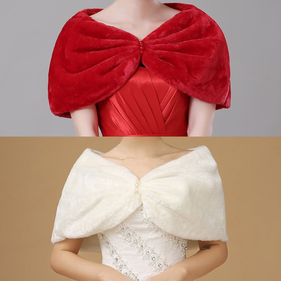 1pc Lightweight Pearl Button Off-Shoulder Minimalist Elegant Bridal Shawl, Windproof For Wedding Ceremony & Party - Multicolor - View 1