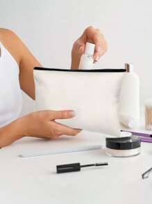 6个空白DIY帆布拉链收纳袋 - 彩色化妆包/铅笔盒，适合收纳小型化妆品、DIY工艺品、洗漱用品、文具、数据线等，多功能帆布袋，适用于家庭、学校和旅行，可涂鸦和手绘DIY - 彩色 - 查看 2