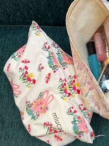 Bolsa de cosméticos de lona con estampado floral, estuche de lona para lápices, neceser de viaje de verano