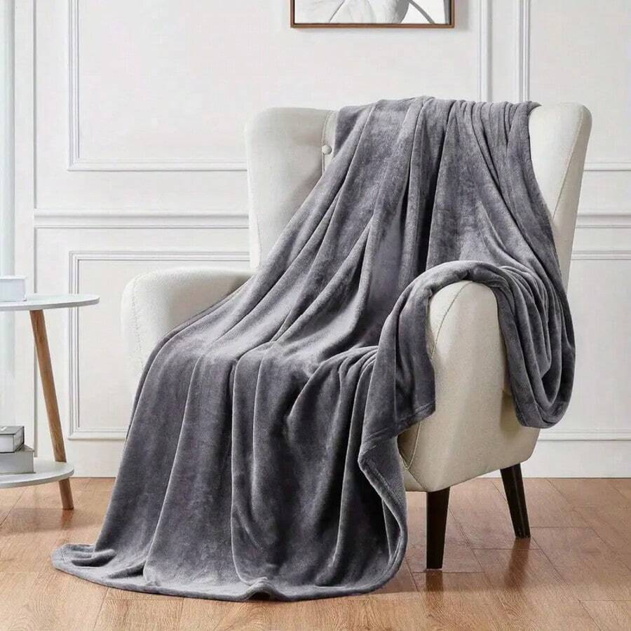 1 Super Soft Flannel Blanket, Lightweight Plush Throw Blanket For Beds, Sofas And Travel Couch - 深灰色 - 查看 1