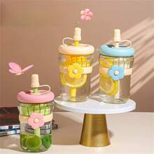 1pc Summer Water Bottle With Tea Infuser, Portable Straw Tea Cup, High-Quality Cold Brew Flower Tea Cup