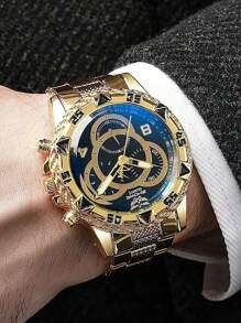 2 件男士精品商务风格休闲石英表经典时尚高端优雅男士手表适合派对和日常 - 金色 - 查看 4