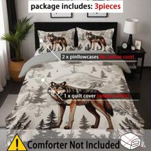 Bộ chăn ga gối thời trang 3 món, Bộ chăn ga gối in họa tiết nghệ thuật Wolf & Forest Totem, Bộ chăn ga gối mềm mại và thoải mái cho phòng ngủ và phòng khách (1*Chăn ga gối + 2*Vỏ gối, Không có lõi) - Nhiều màu - Xem 2