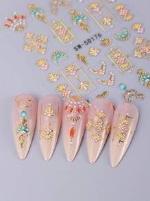 Autocollants pour ongles avec design de décalcomanie de mandala à croissant de lune, décoration d'ongles en relief 5D, motif de fleur de mandala coloré avec lignes dorées en métal blanc, style élégant rétro, autocollants adhésifs pour ongles, accessoires DIY pour salon de manucure, décoration d'ongles pour débutants DIY à la maison, cadeau pour femmes