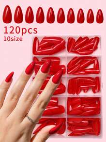 120 片中号杏仁红色亚克力纯色纯抛光按压假指甲亚克力指甲裸色杏仁色指甲套装礼物创意女士和女孩专属礼物美甲用品指甲