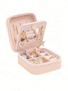 1pc Jewelry Organizer Box, Detachable Compartments Jewelry Storage Box, Ins Style Zipper Jewelry Display Tray, Suitable For Rings, Earrings, Necklaces, Lipsticks