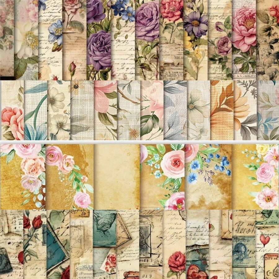 24 hojas de papel scrapbooking de 6"x6" con patrones vintage y florales, suministros de papel creativos y decorativos para manualidades de diario desordenado, papel de fondo DIY, materiales para decoupage y elaboración de tarjetas para adultos y adolescentes, útiles escolares, regreso a clases - Multicolor - Ver 1